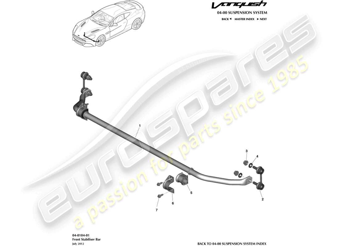 aston martin vanquish (2016) front stabiliser bar part diagram