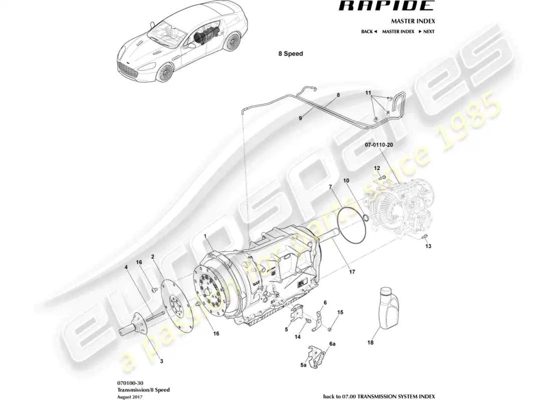 aston martin rapide (2018) transaxle, 8 spd parts diagram