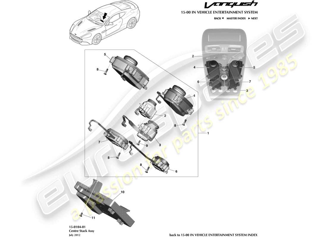 aston martin vanquish (2018) infotainment controls part diagram