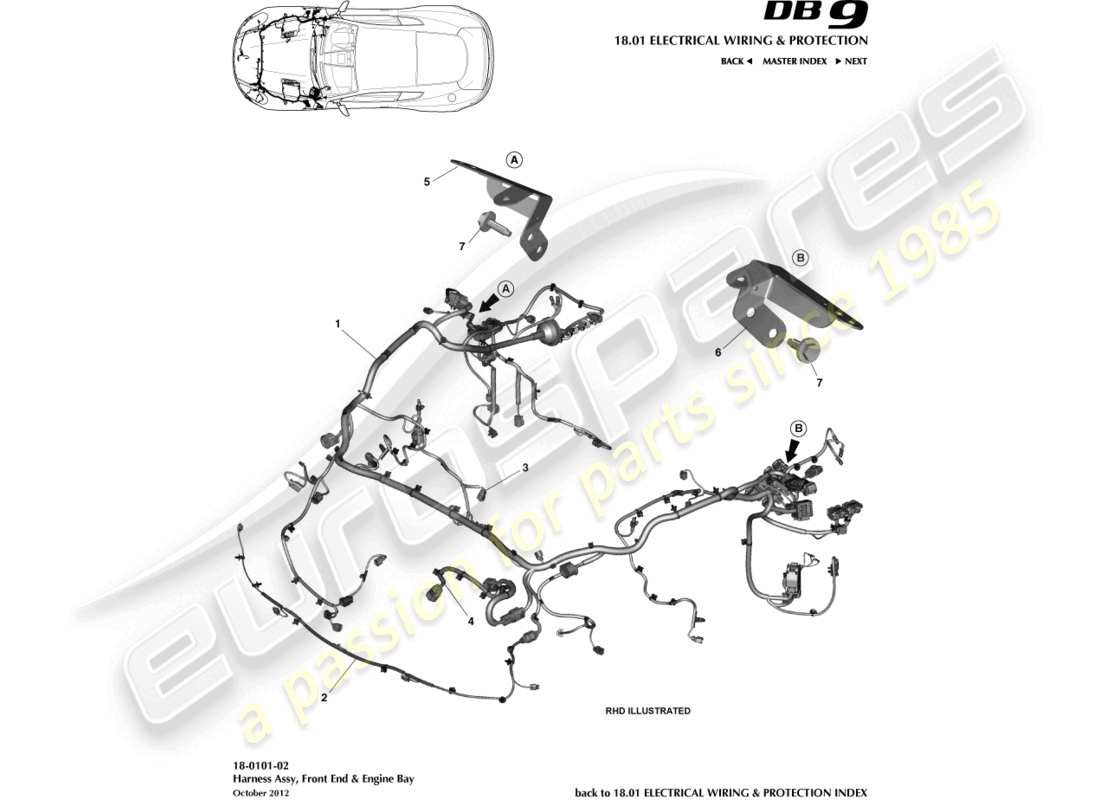 aston martin db9 (2017) front & engine bay harness part diagram