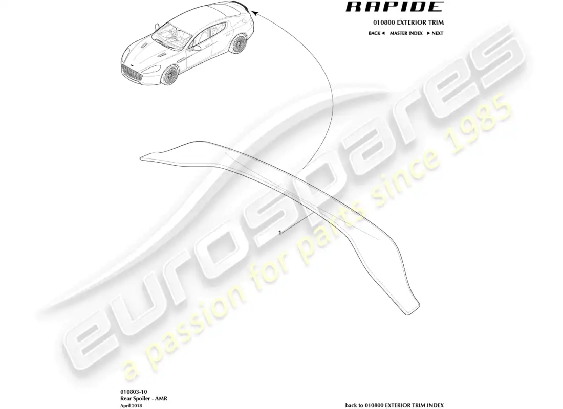 aston martin rapide (2019) rear spoiler, amr parts diagram
