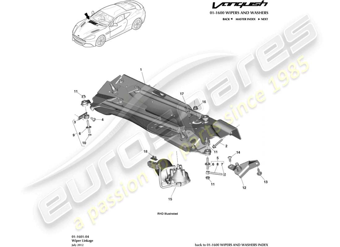 aston martin vanquish (2016) wiper linkage part diagram