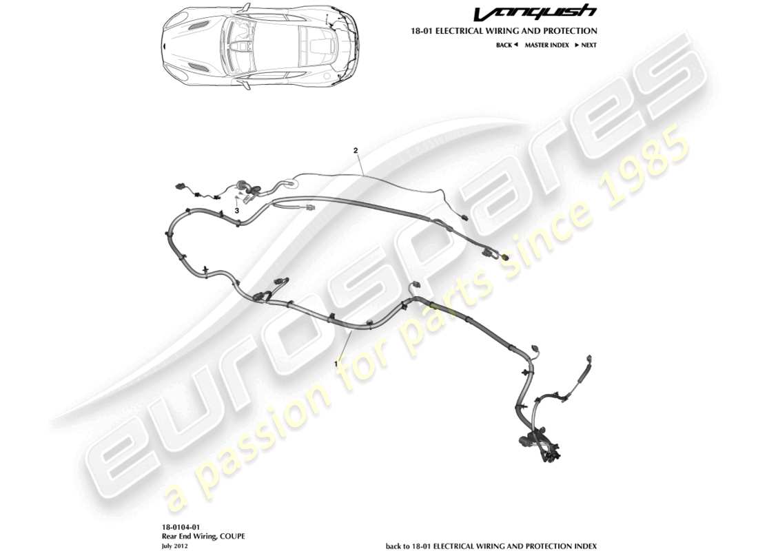 aston martin vanquish (2015) rear end harness, coupe part diagram