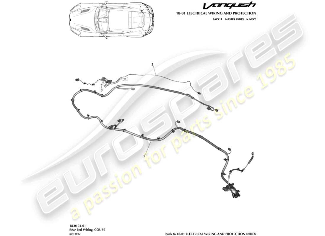 aston martin vanquish (2016) rear end harness, coupe part diagram