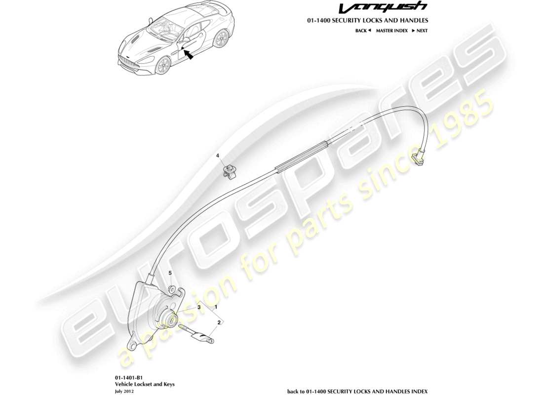 aston martin vanquish (2016) lock set and keys part diagram