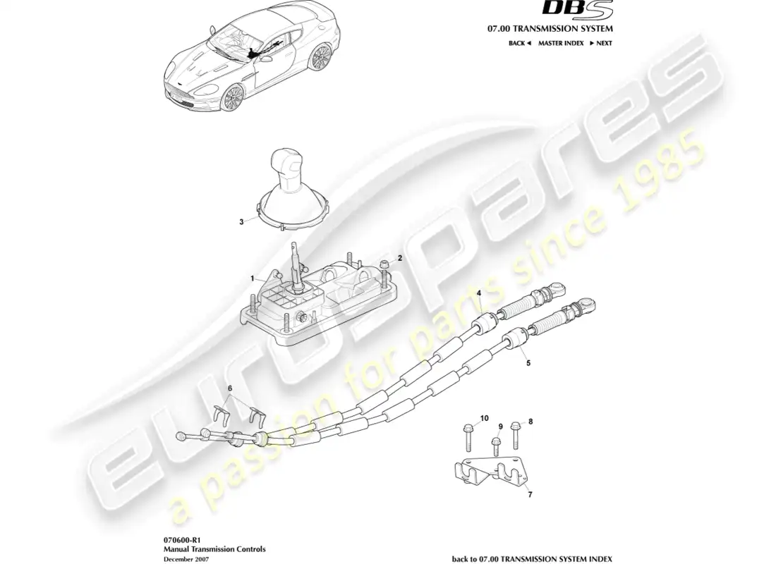 aston martin dbs (2012) gear lever assembly, manual parts diagram
