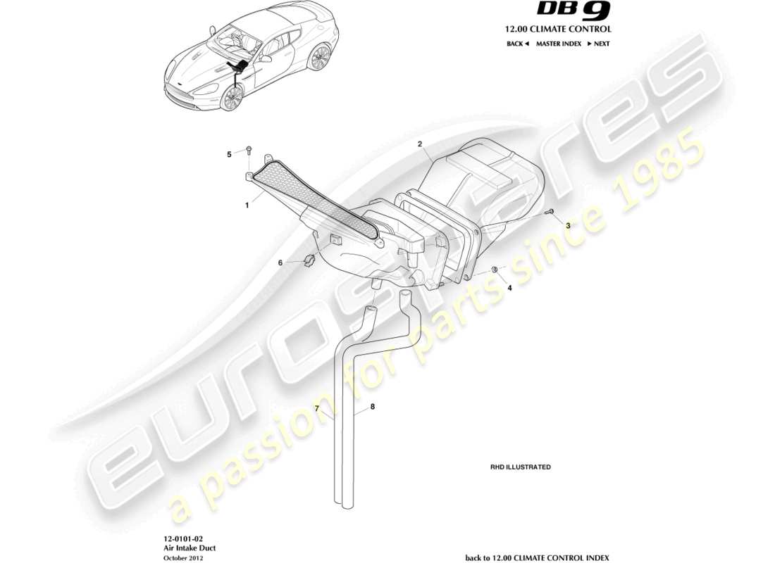 aston martin db9 (2017) air intake components part diagram