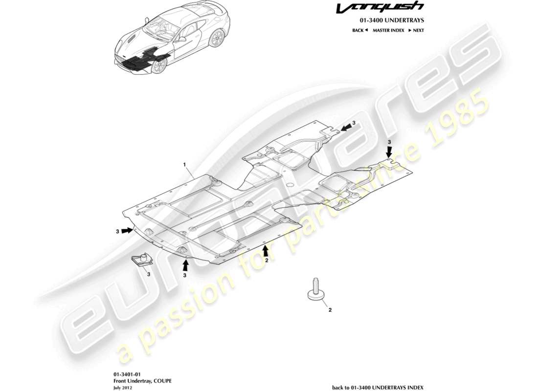 aston martin vanquish (2018) front undertray, coupe part diagram