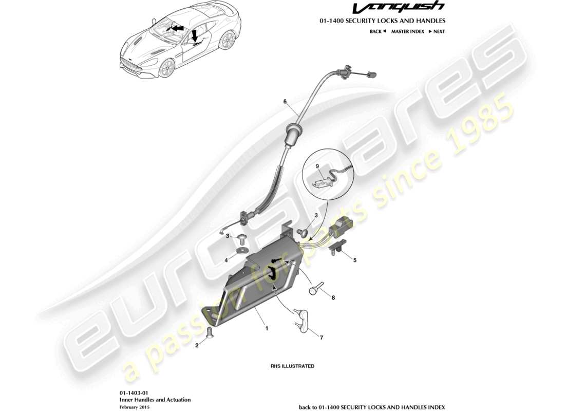 aston martin vanquish (2018) inner handles & actuation part diagram