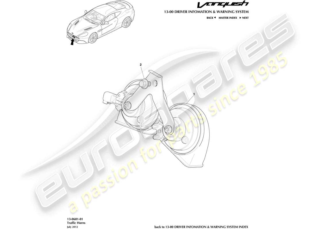 aston martin vanquish (2016) traffic horn part diagram