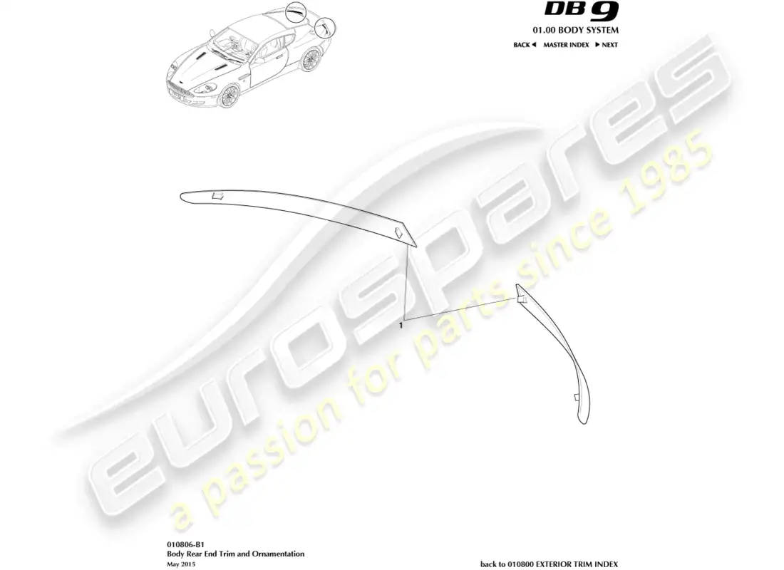 aston martin db9 (2012) body rear end trim parts diagram