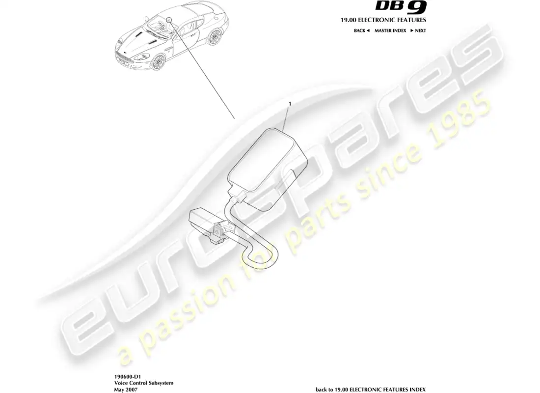 aston martin db9 (2012) voicecontrol subsystem parts diagram