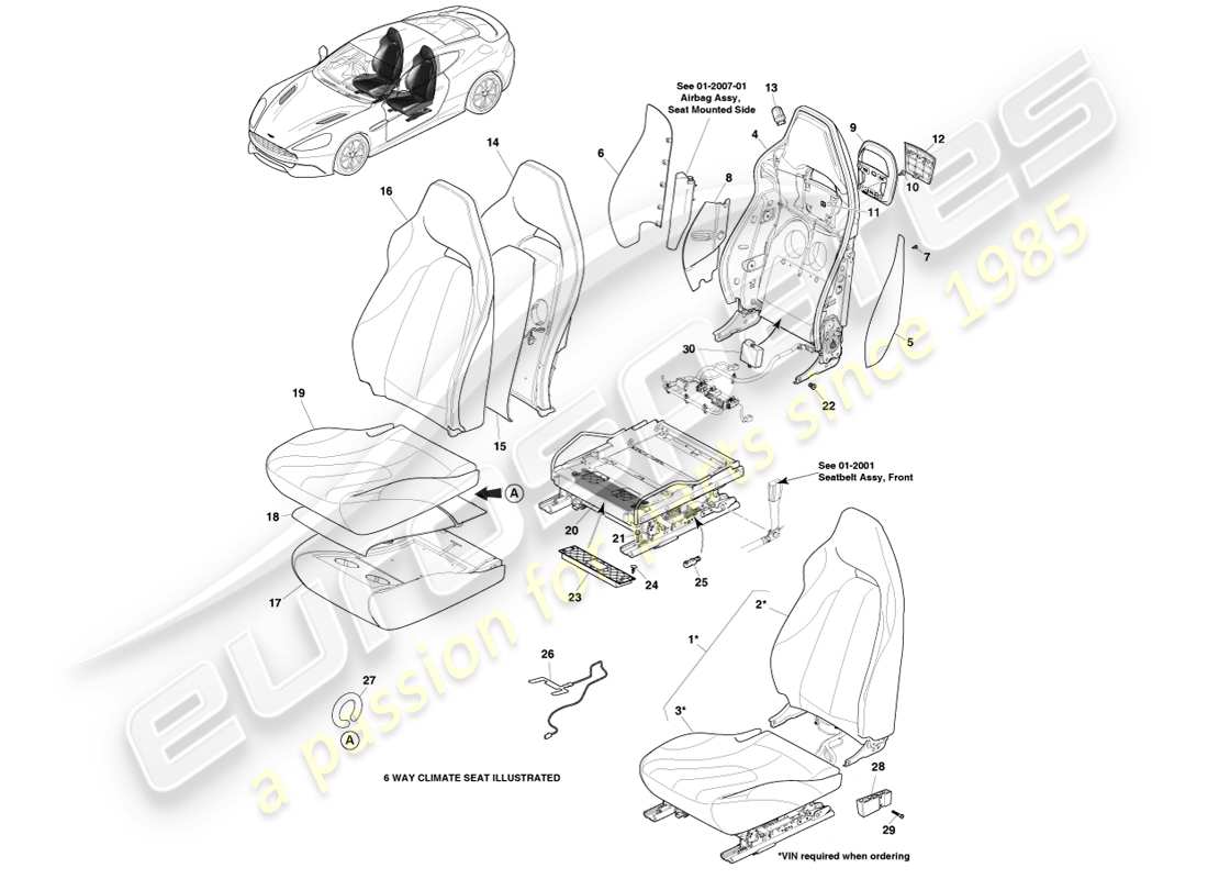 aston martin vanquish (2014) front seats part diagram