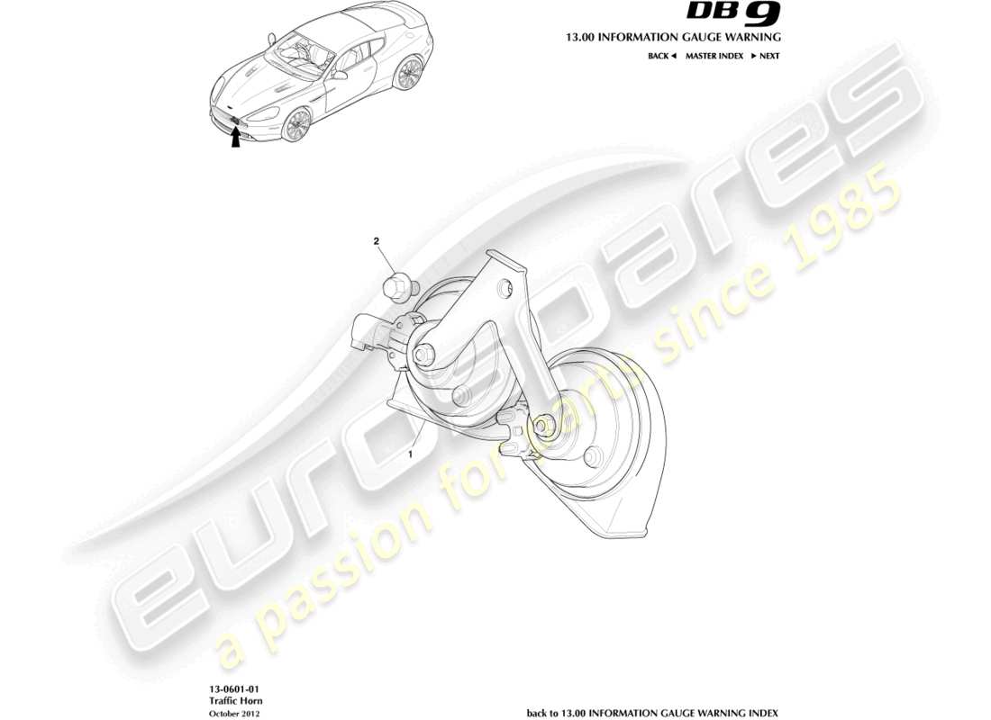 aston martin db9 (2016) traffic horn part diagram