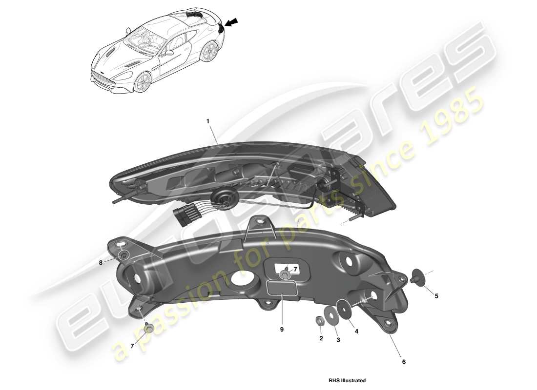 aston martin vanquish (2014) rear lamps part diagram