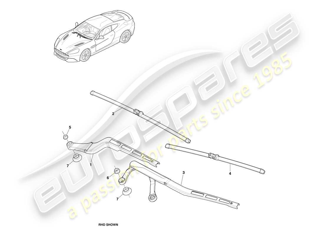 aston martin vanquish (2013) wiper blade assembly part diagram