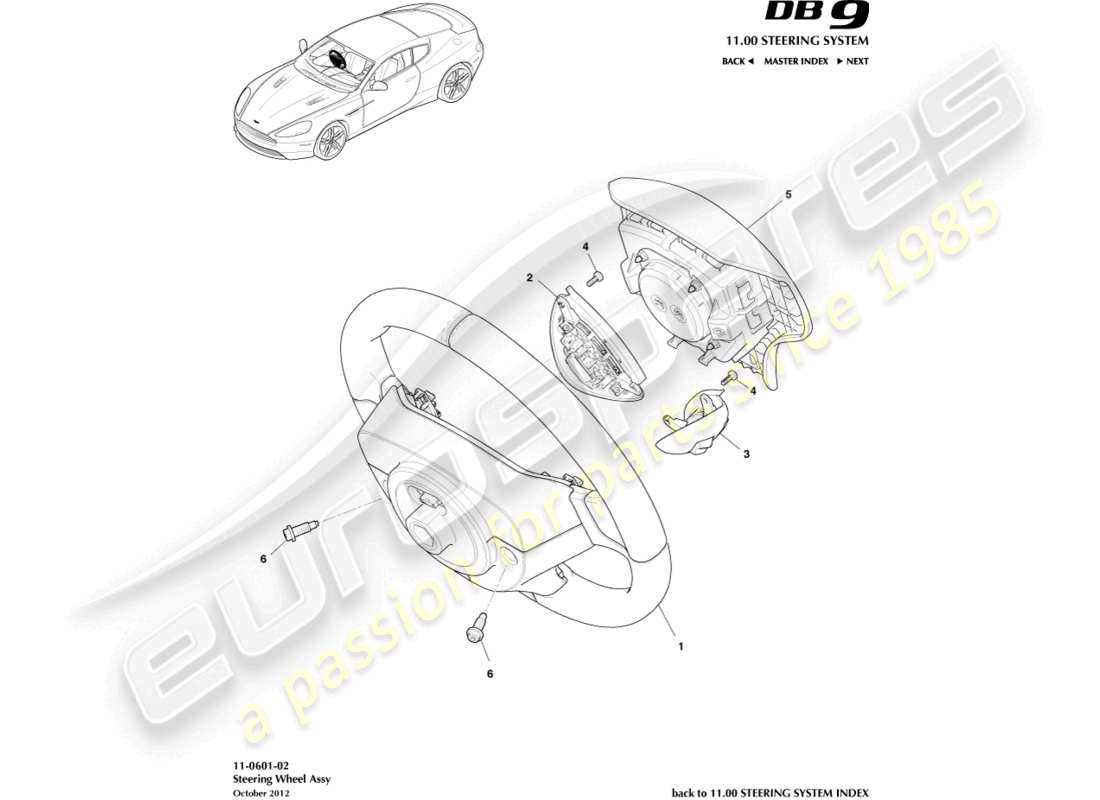 aston martin db9 (2015) steering wheel part diagram