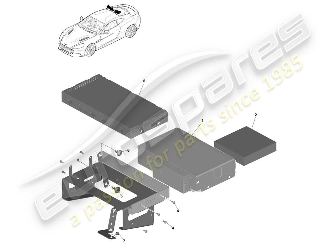 aston martin vanquish (2013) cd multi changer, coupe part diagram