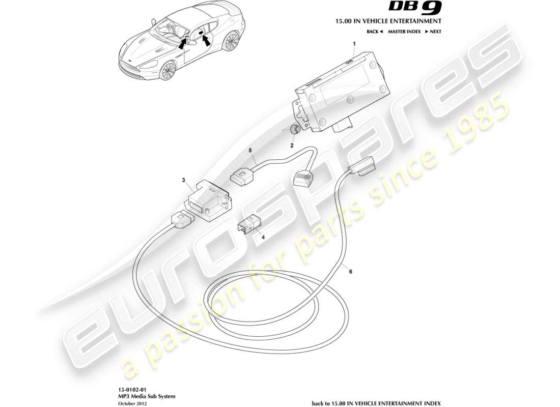 aston martin db9 (2015) mp3 media subsystem part diagram