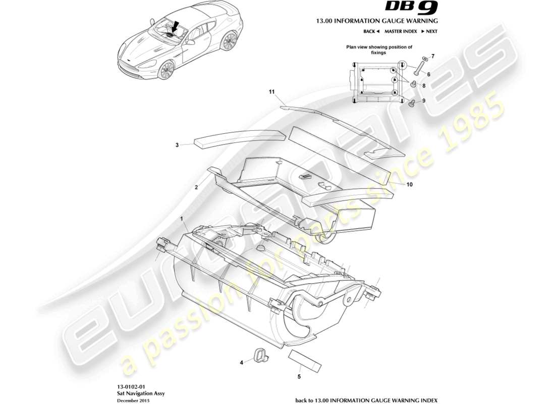 aston martin db9 (2017) sat nav assembly part diagram