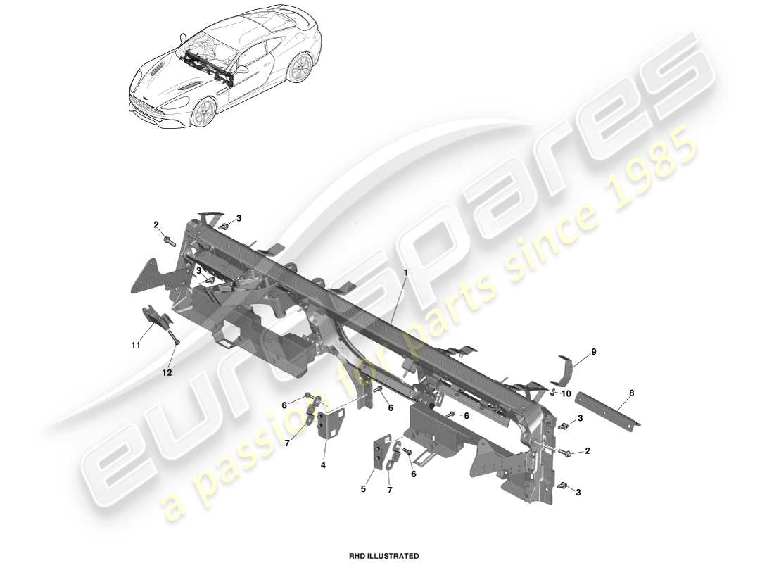 aston martin vanquish (2014) ip cross beam part diagram