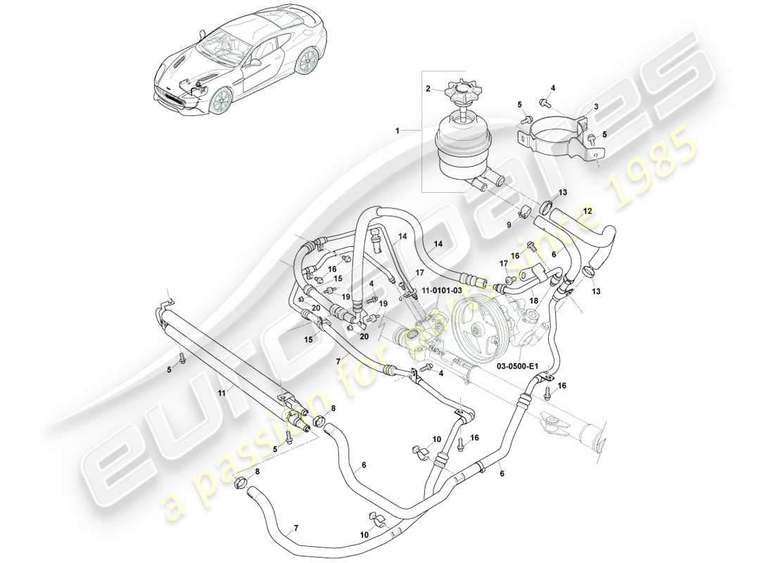 aston martin vanquish (2014) pas hoses, rhd 15my on part diagram