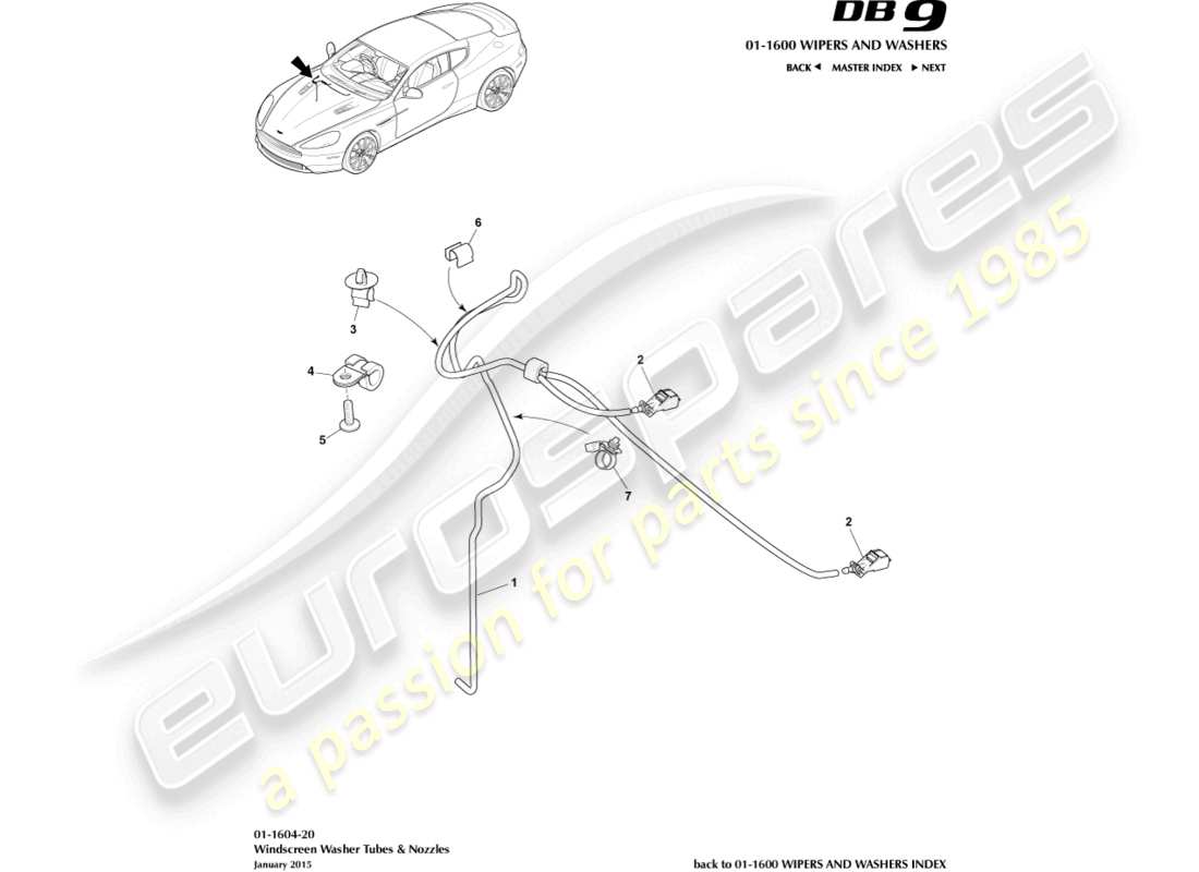 aston martin db9 (2013) windscreen wash parts diagram