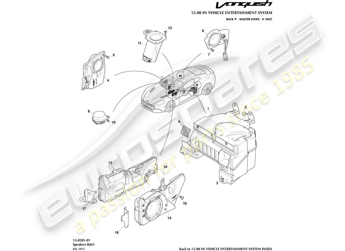 aston martin vanquish (2017) speakers, b&o part diagram