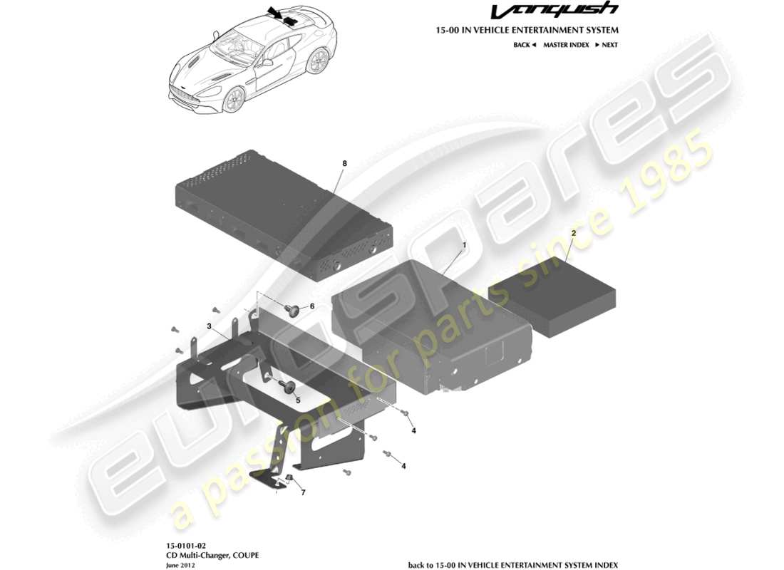 aston martin vanquish (2016) cd multi changer, coupe part diagram