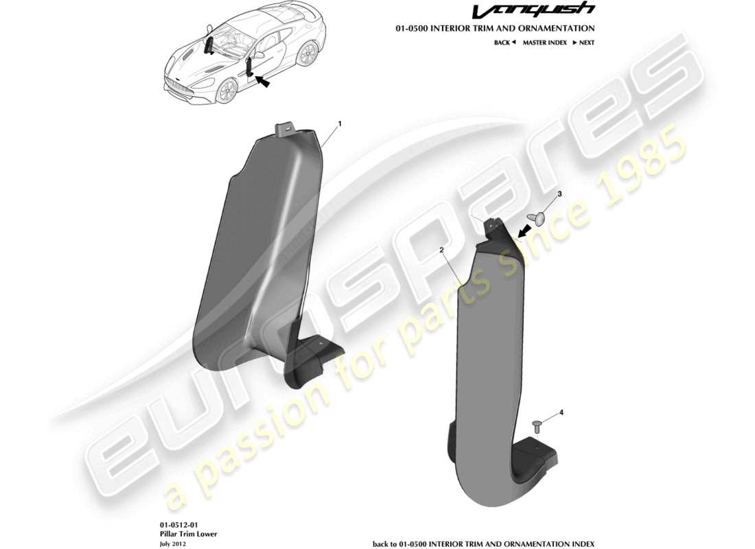 aston martin vanquish (2016) pillar trim, lower part diagram