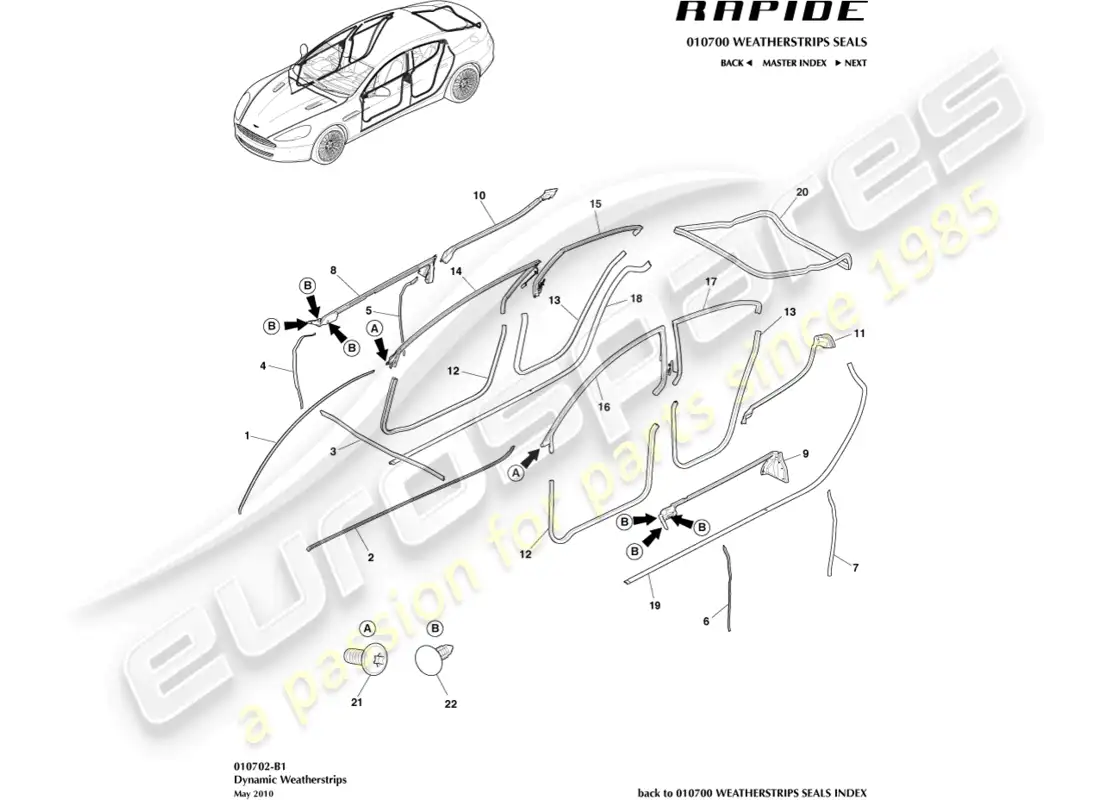 aston martin rapide (2017) dynamic weatherstrips parts diagram