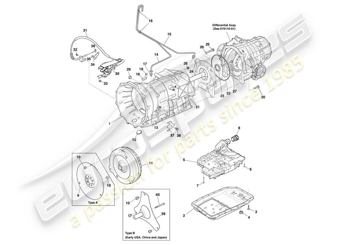 aston martin vanquish (2014) transmission, 6 spd part diagram