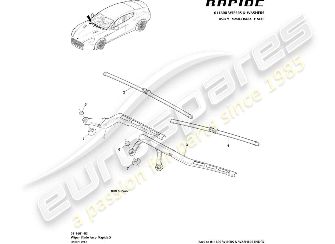 aston martin rapide (2012) wiper blade assembly, s part diagram
