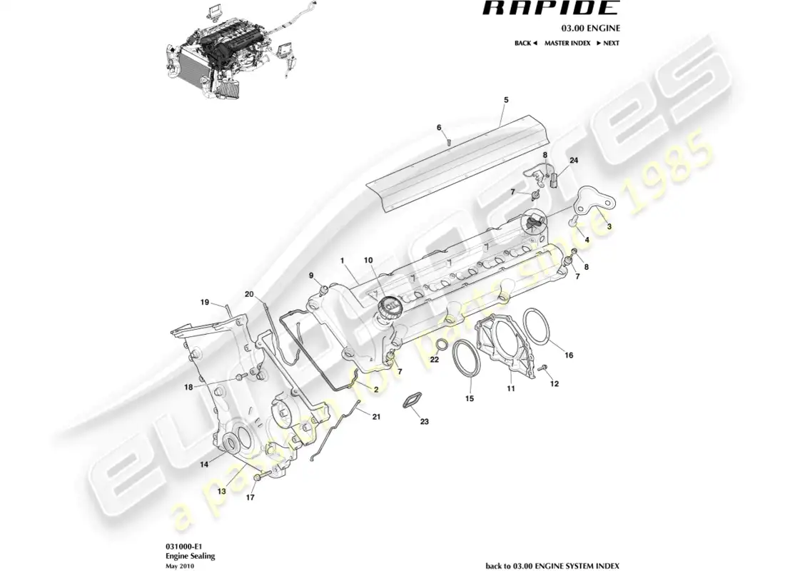 aston martin rapide (2013) engine sealing parts diagram