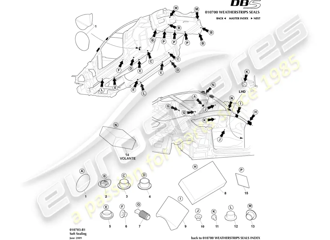 aston martin dbs (2011) soft sealing parts diagram