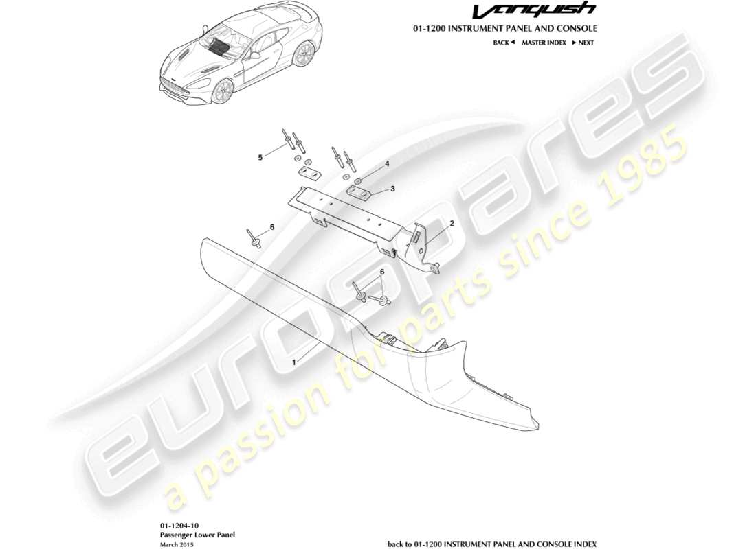 aston martin vanquish (2016) passenger lower panel part diagram