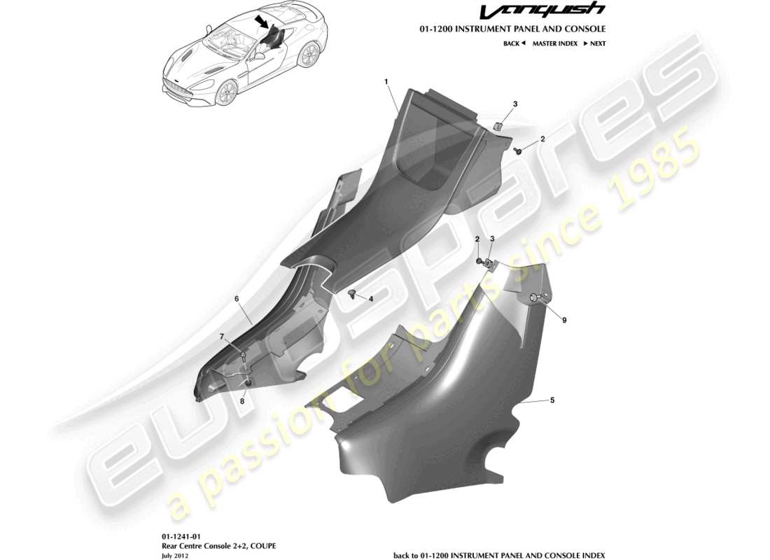 aston martin vanquish (2016) rear console, coupe 2+2 part diagram