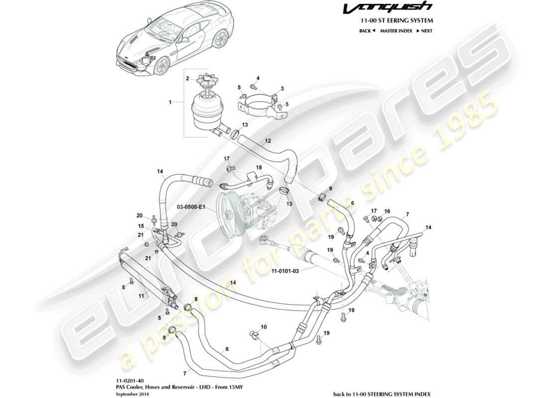 aston martin vanquish (2016) pas hoses, lhd 15my on part diagram