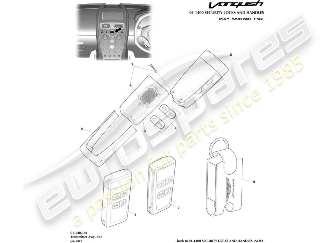 aston martin vanquish (2017) rke transmitter part diagram