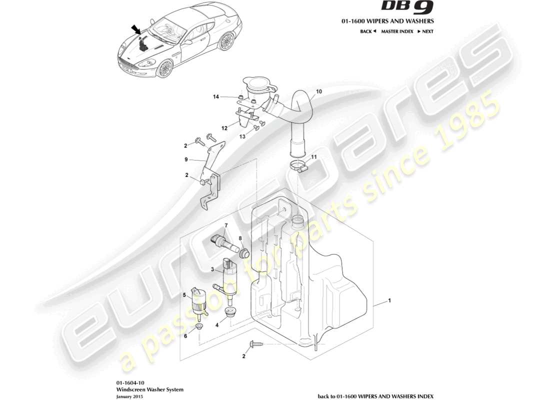 aston martin db9 (2008) washer bottle part diagram