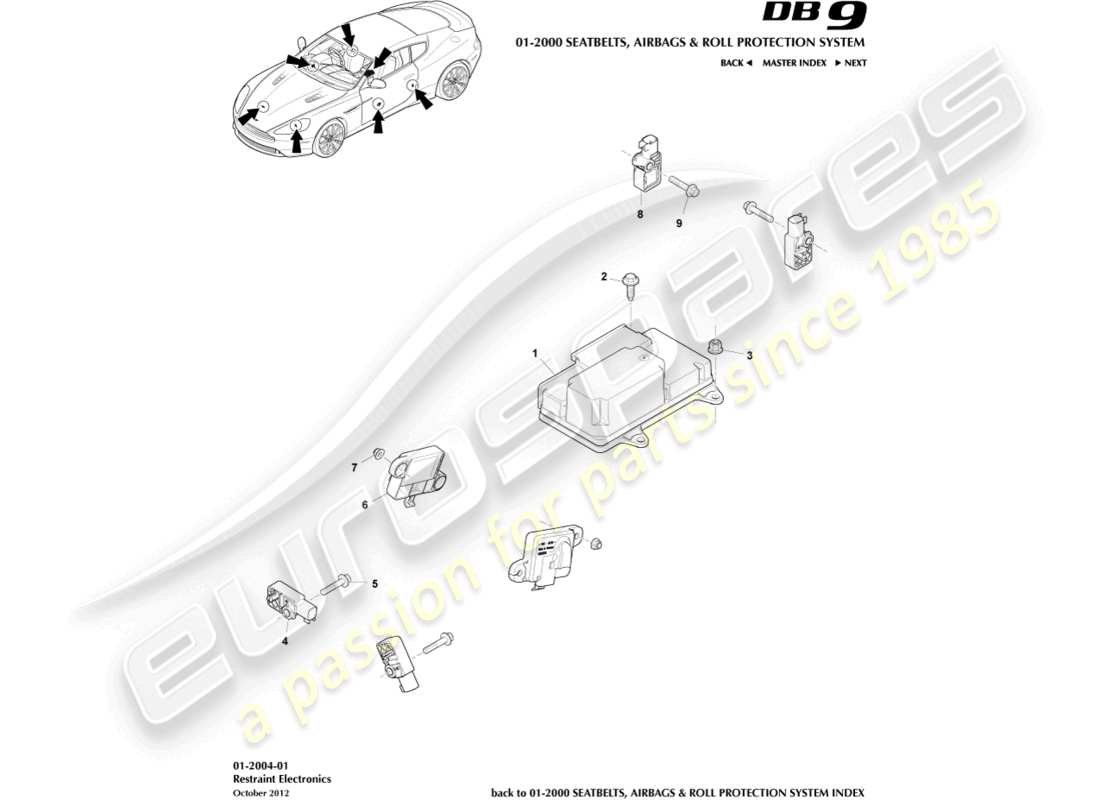 aston martin db9 (2013) restraint electronics parts diagram