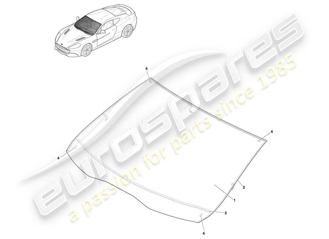 aston martin vanquish (2014) windshield, coupe part diagram