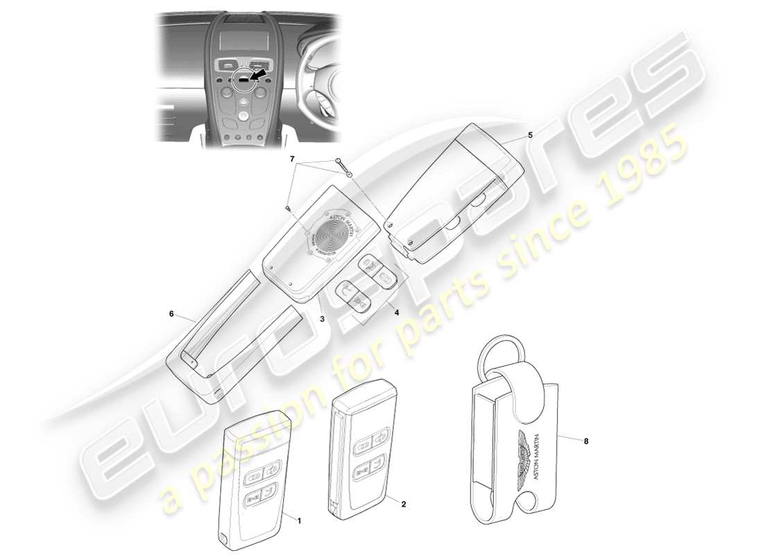 aston martin vanquish (2013) rke transmitter part diagram