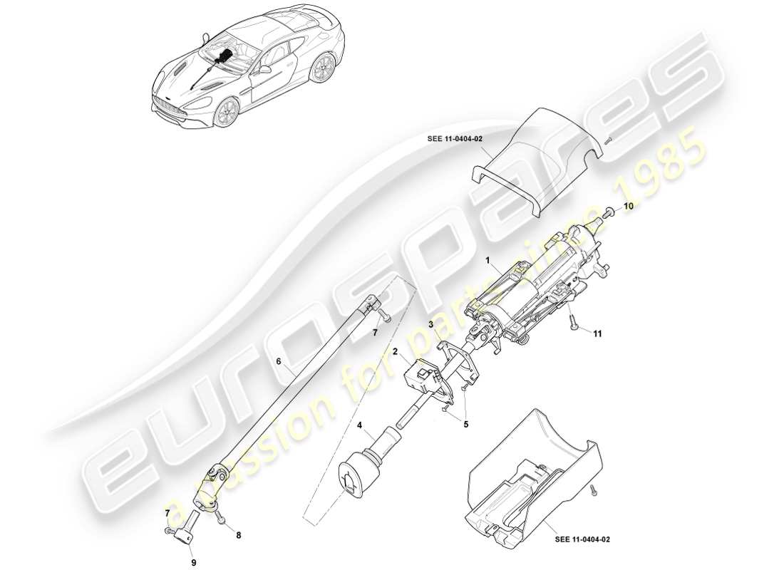 aston martin vanquish (2013) steering column assembly part diagram