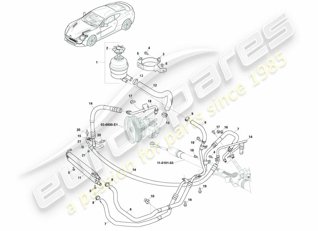 aston martin vanquish (2013) pas hoses, lhd 15my on part diagram