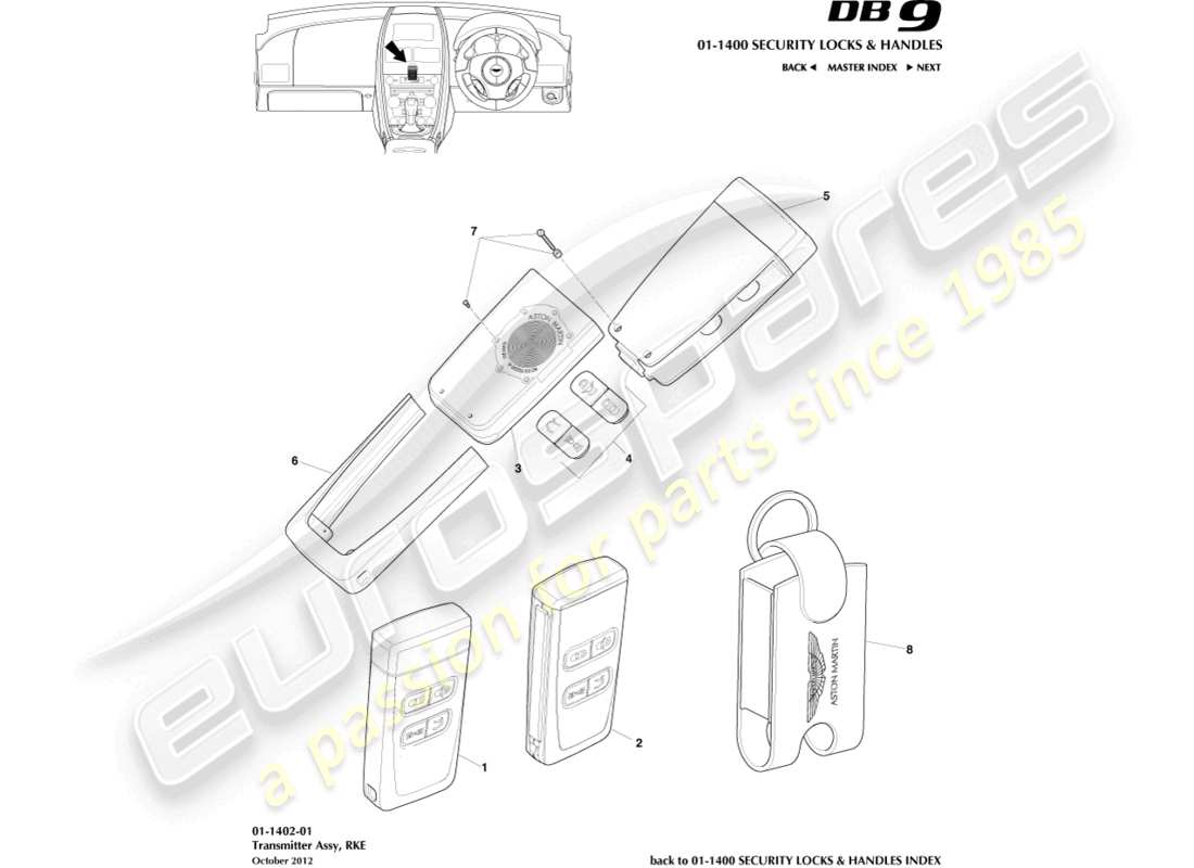 aston martin db9 (2015) rke tranmitter part diagram