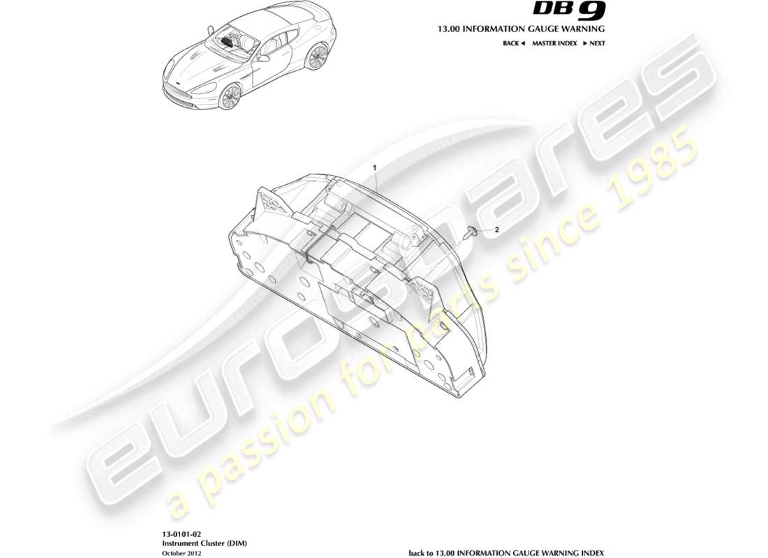 aston martin db9 (2016) instrument cluster part diagram