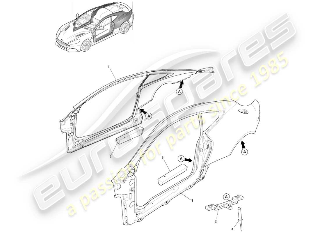 aston martin vanquish (2014) body side, coupe part diagram