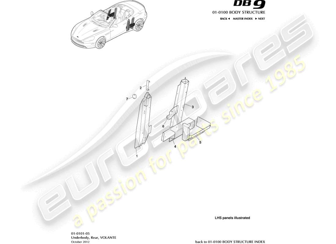aston martin db9 (2016) underbody, rear, volante part diagram