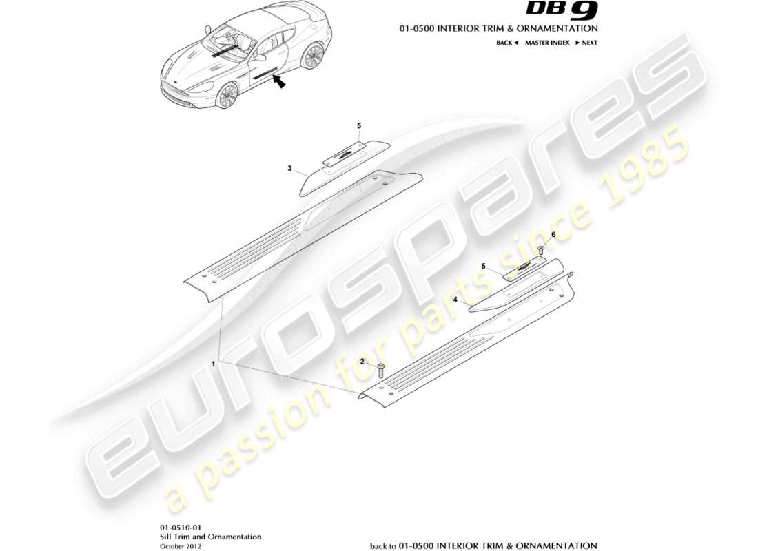 aston martin db9 (2016) sill trim & ornamentation part diagram